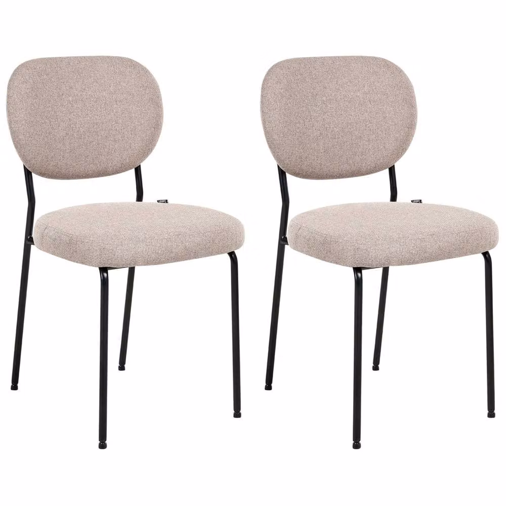 Wyld and Coco Set of 2 Armless Mid-Century Dining Chairs in Brown Fabric with Black Metal Legs – 2