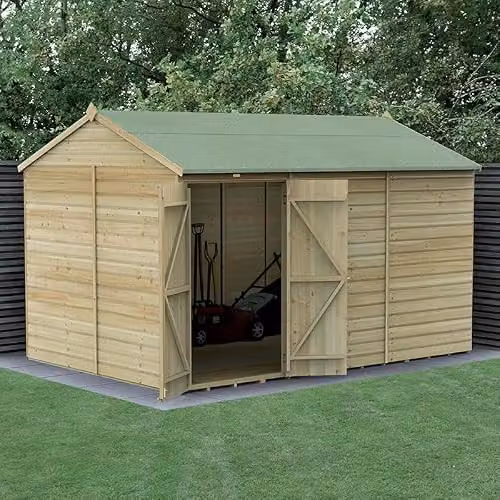 Forest Garden Rustic Wooden Reverse Apex Shed with Double Doors in Green and Brown – 2