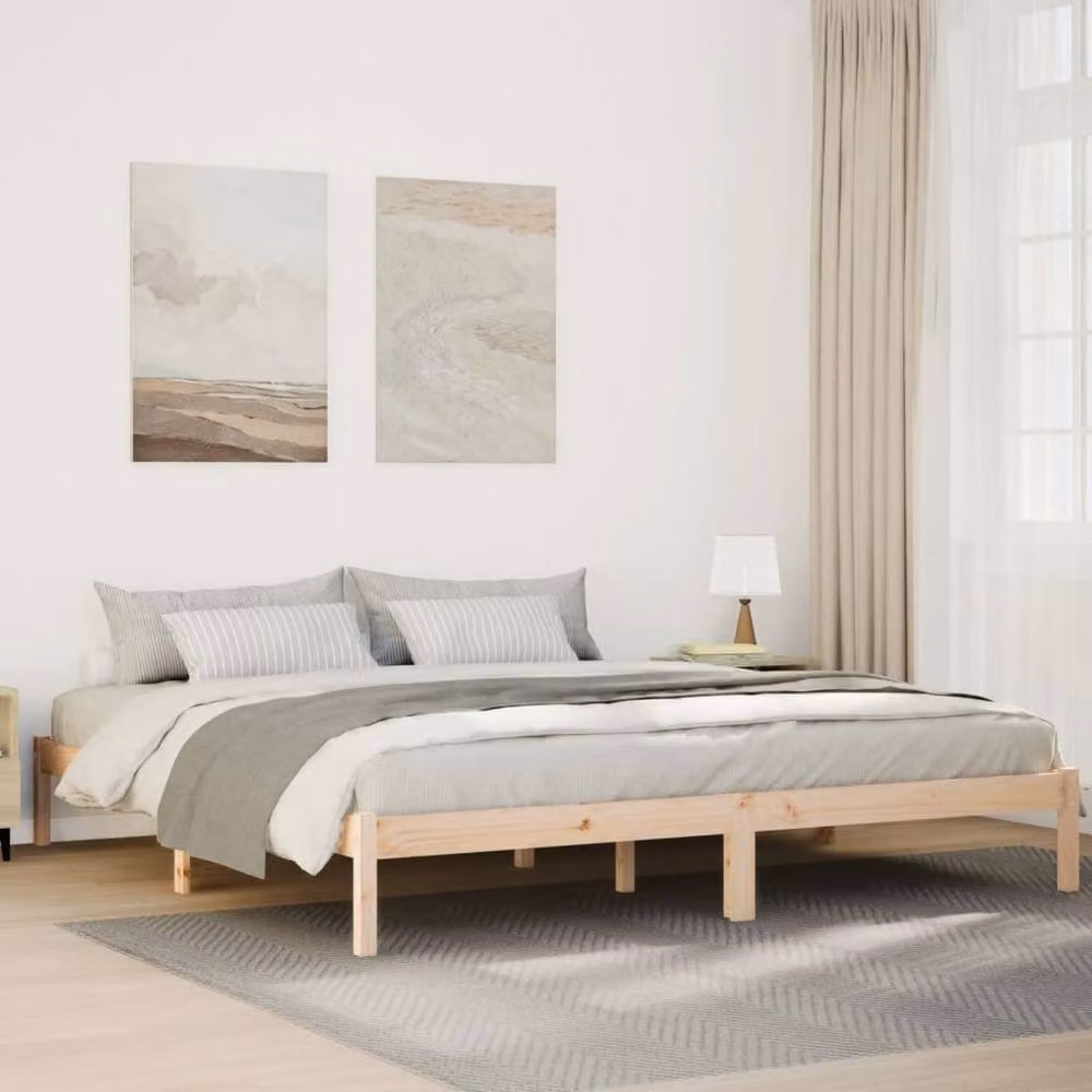Berkfield Home Extra Long Solid Pine Bed Frame in Beige, W/D/H: 180 x 210 x 31 cm – 2