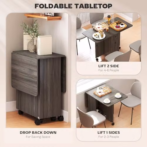 HOMCOM Grey Folding Dining Table with Drop Leaf and Castors, W/D/H: 120 x 60 x 76.5 cm – 5
