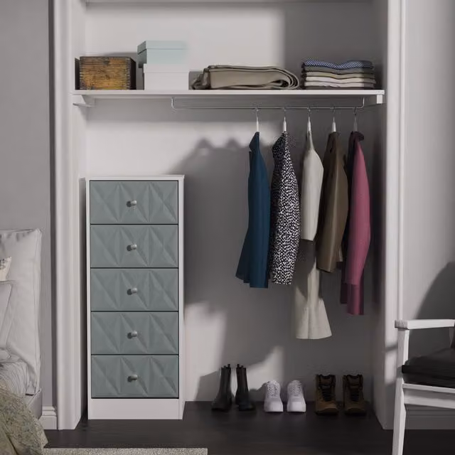 Ready Assembled 2 U Memphis 5 Drawer Tall Bedside Chest in Duck Egg Blue