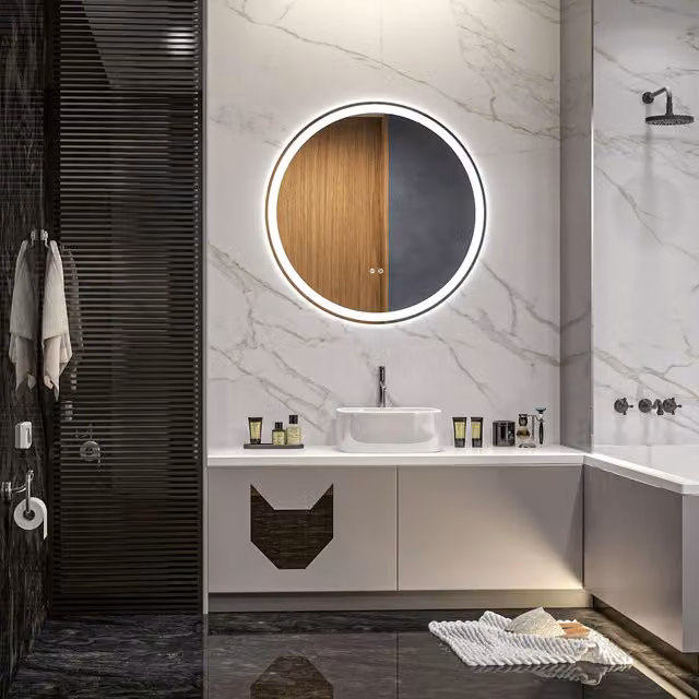 kleankin Bathroom Mirror with Dimmable LED Lights and Touch Switch, White and Clear