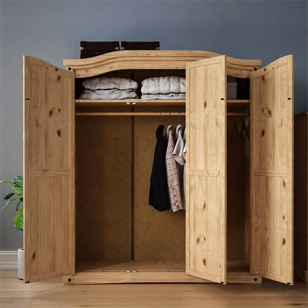 FORGEVIO 3 Door Rustic Solid Pine Wood Wardrobe in Brown and Beige – 2