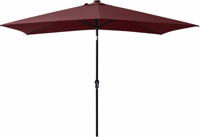 Berkfield Home Parasol with LEDs and Steel Pole, Bordeaux Red, W: 300 cm, D: 200 cm – 1