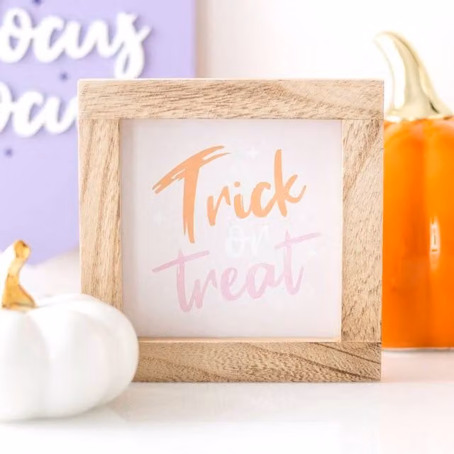 Uniqueful Halloween Typography Wooden Tabletop Sign in Pink, White and Orange, 15 cm