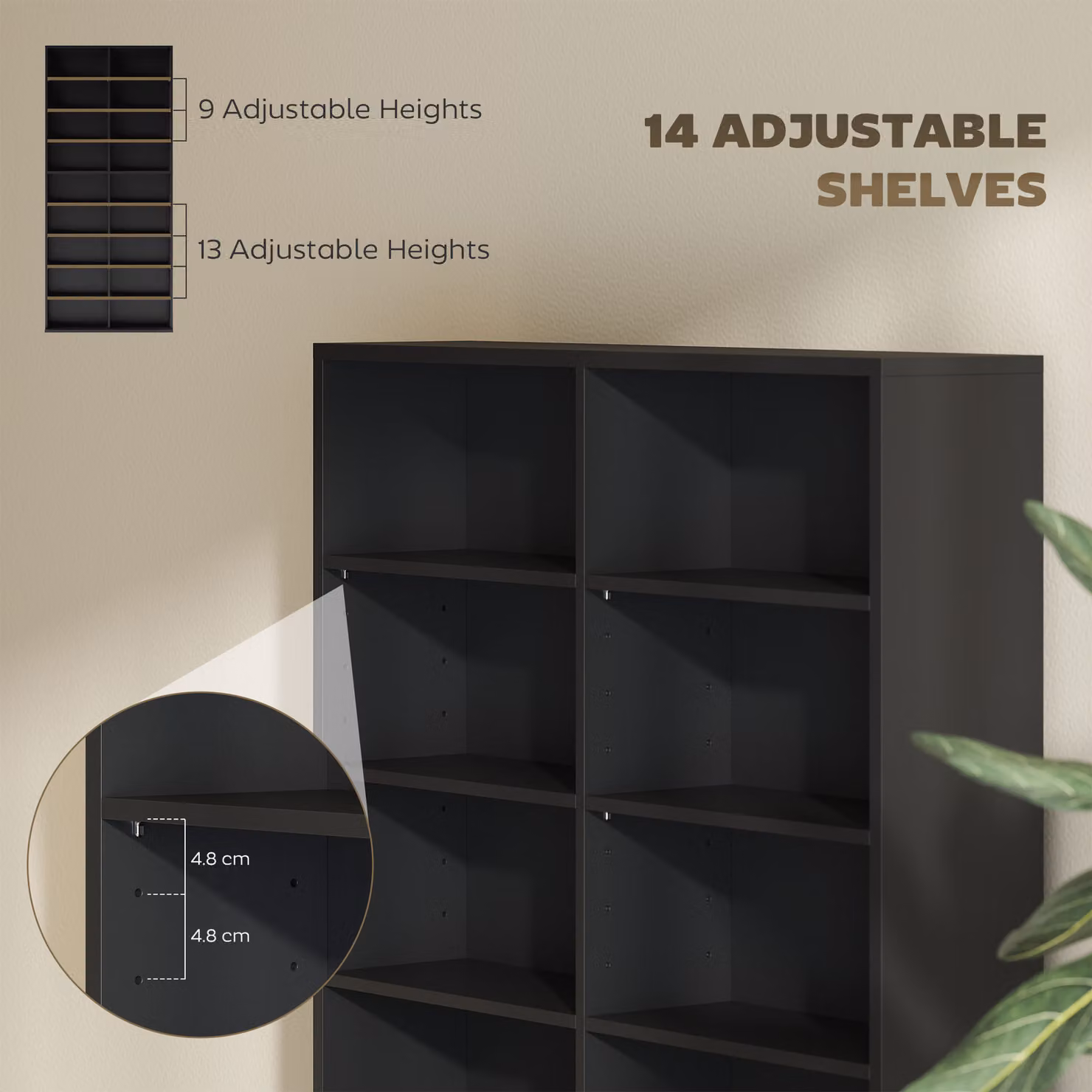 HOMCOM 640 CD Storage Tower in Black with Adjustable Shelves and Media Compartments – 5