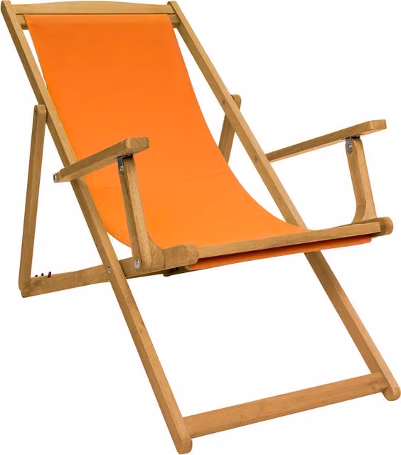 Charles Bentley Folding FSC Eucalyptus Wooden Deck Chair Beach Sun Lounger - Orange