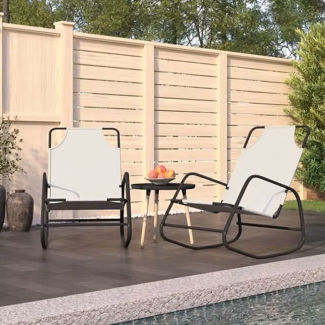 Berkfield Home Set of 2 Rocking Sun Loungers in Cream Steel and Textilene