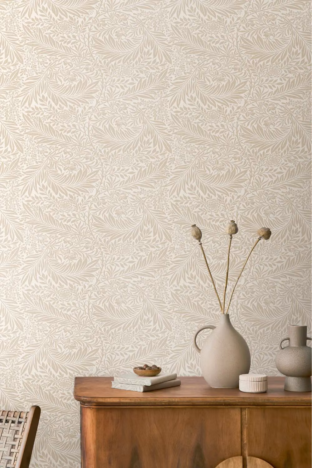 Hoopla Walls Leaf Vine Botanical Floral Wallpaper in Beige and Sand – 2
