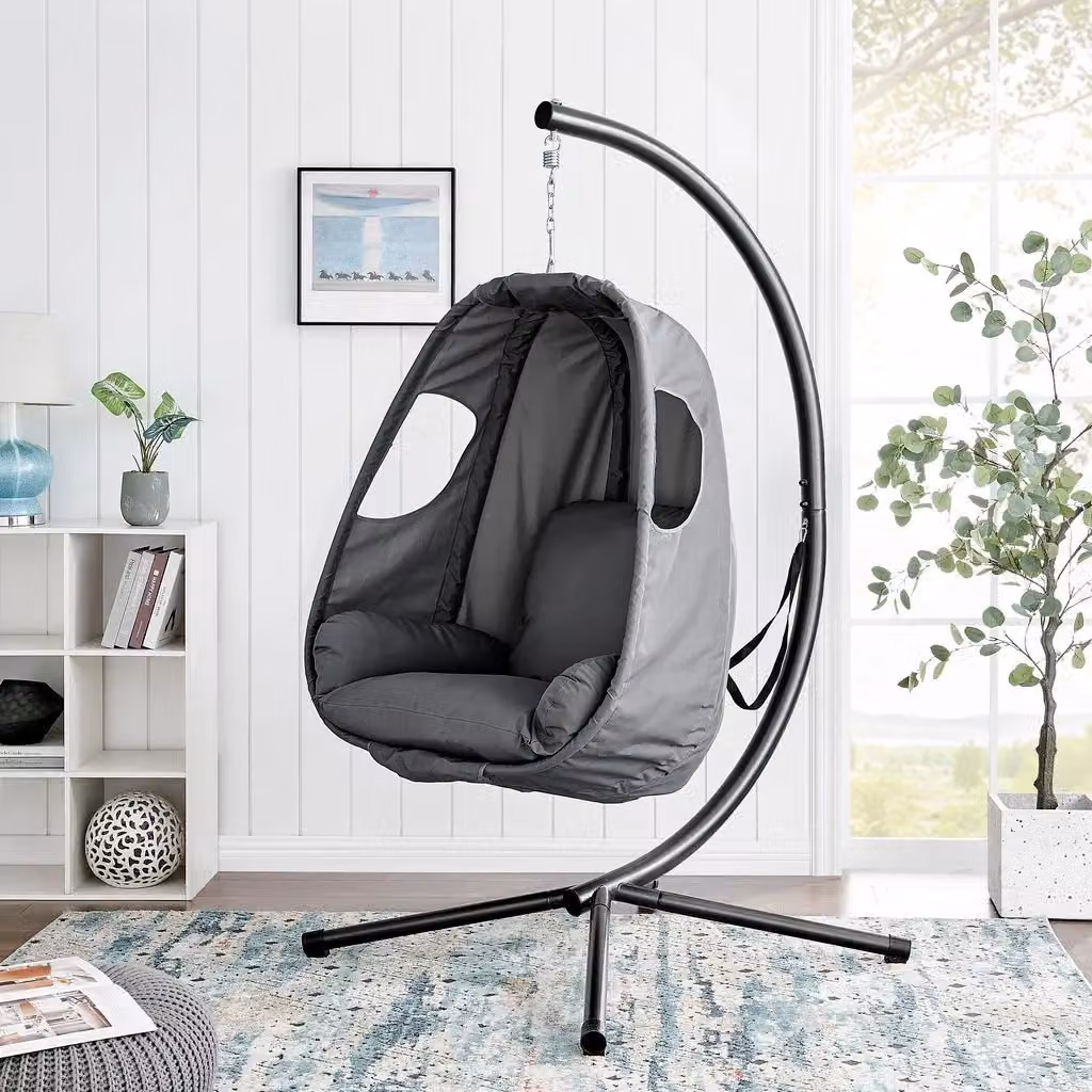 LIVIVO Grey Hanging Swing Chair with Foldable Rattan and Metal Design – 2