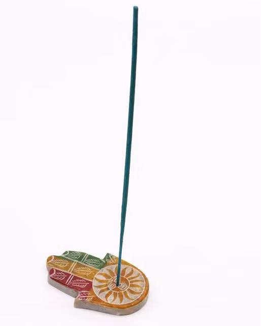 KDMK Handcrafted Sun Face Soapstone Hamsa Incense Holder, Multicolour Floral Tabletop Decor