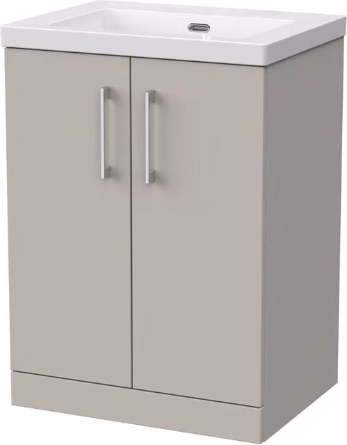 Balterley Pershall 2 Door Freestanding Vanity Unit and Fireclay Basin in Pebble Grey, Width: 60 cm – 1