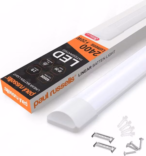 Paul Russells 2 Foot Slim LED Batten Light, 20W, 2400lm, 4000K Cool White, IP20