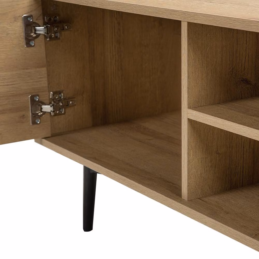 Wyld Haus Scandinavian Style 60-inch TV Stand in Brown and White with 2 Cabinets and 2 Open Shelves, W/D/H: 160 x 40 x 50 cm – 4