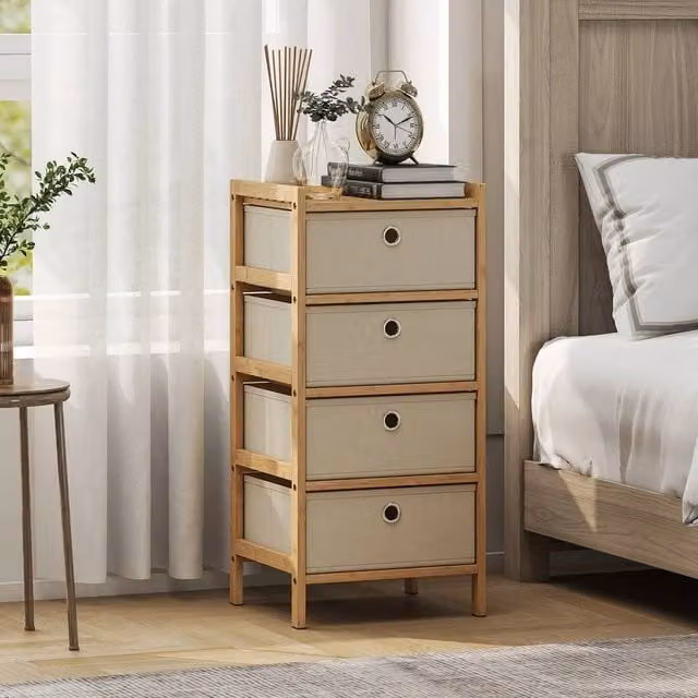 EONLION 4 Drawer Dresser with Bamboo Frame in Beige, Width: 100 cm – 1