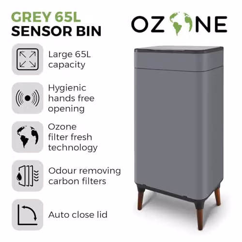 Tower T938022GRY Ozone Sensor Bin with Legs, 65L, Grey – 3