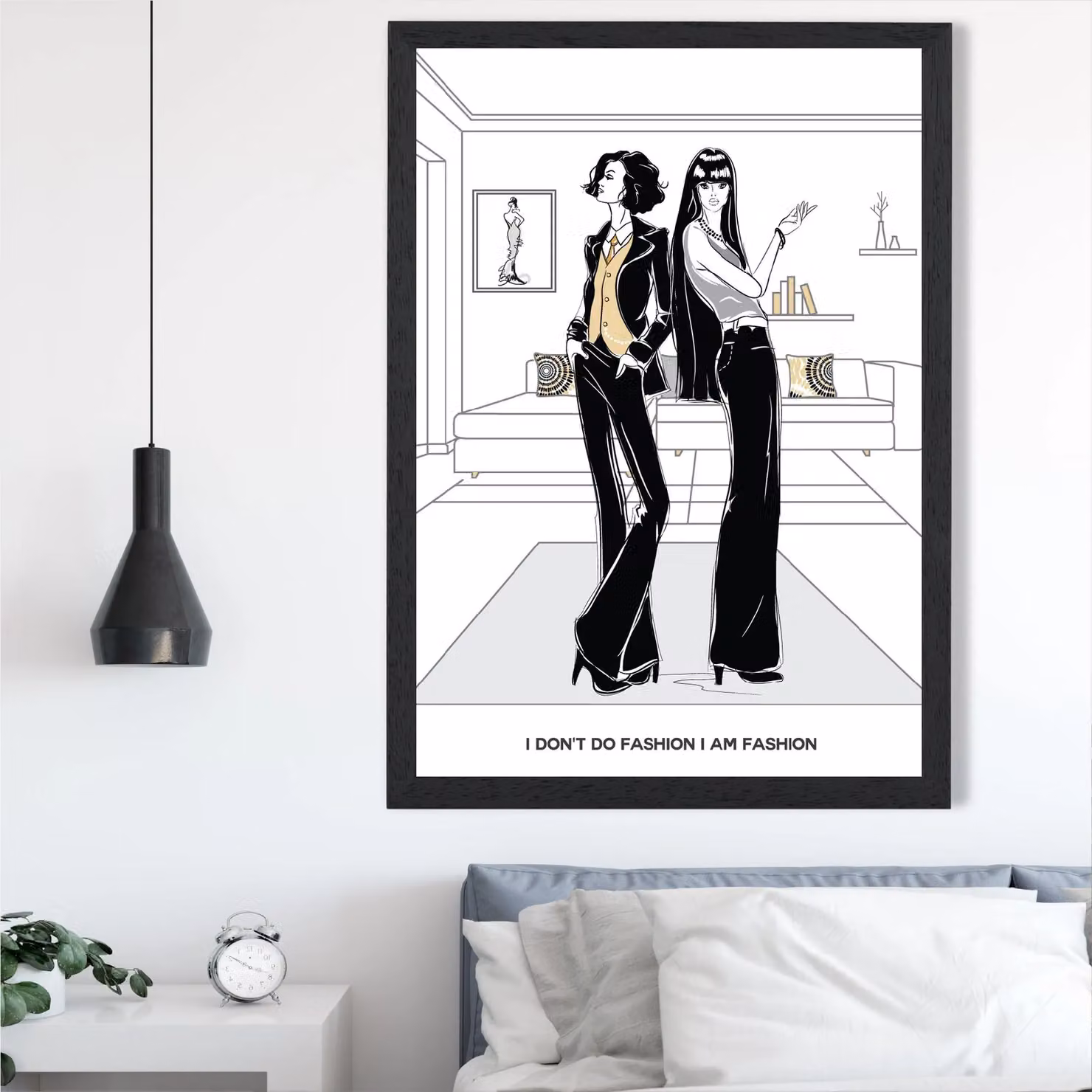 ARTZE I am Fashion Sketch Quote Framed Print, Yellow and Black, A2 – 2