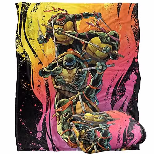 LOGOVISION Teenage Mutant Ninja Turtles TMNT Gradient Group Splash Super Soft Fleece Throw Blanket, Multicolour, W/D/H: 152 x 127 cm