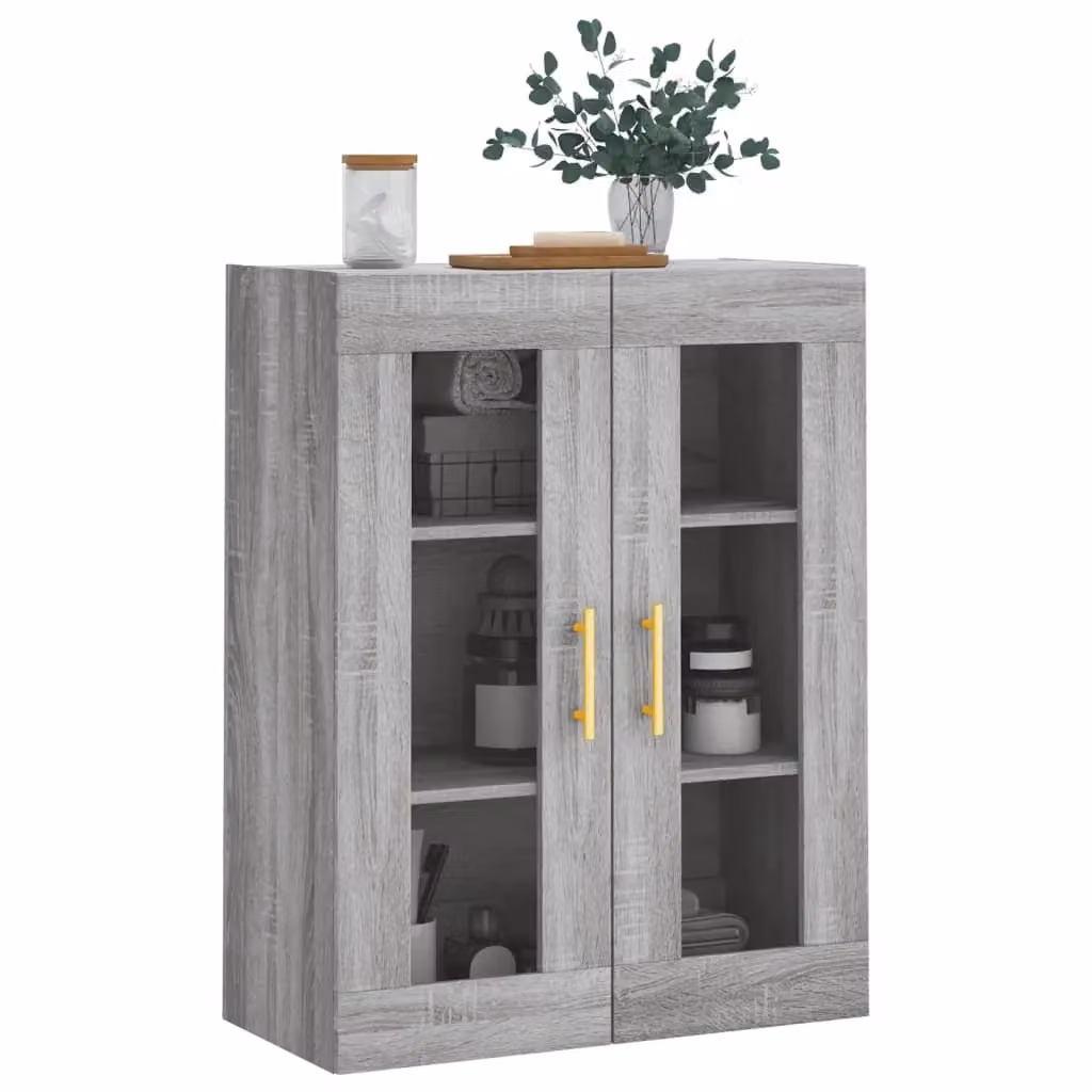 Berkfield Home Wall Mounted Cabinet in Grey with Glass Doors, W/D/H: 69.5 x 34 x 90 cm – 3