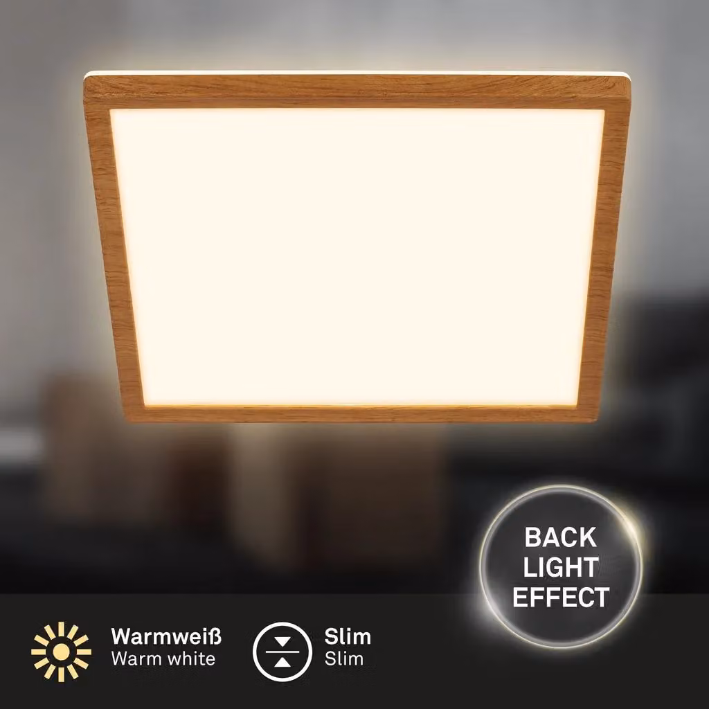 Briloner LED Ceiling Lamp with Wood-Effect Frame, Warm White, W/D/H: 29 x 29 x 3 cm – 2