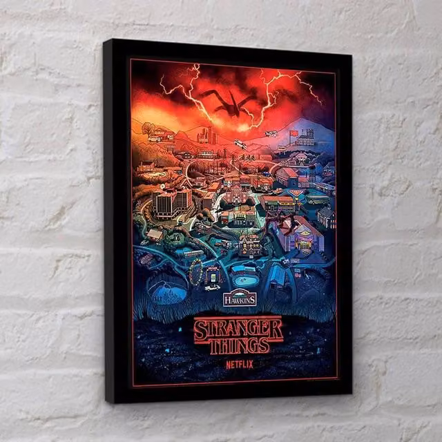 Netflix Hawkins Town Multicolour Framed Paper Poster with Retro Typography