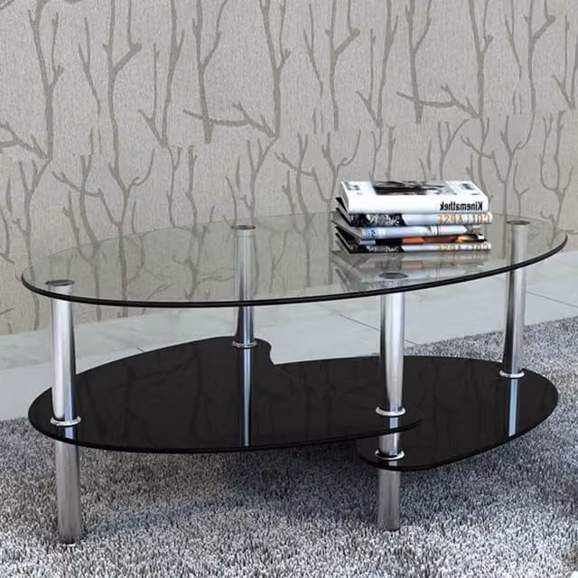 Berkfield Home Black Glossy Glass Coffee Table with Rounded Design – 1
