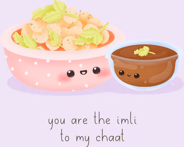 Peacock Supplies Food Couples Greeting Card Chaat and Imli in Purple and Multicolour
