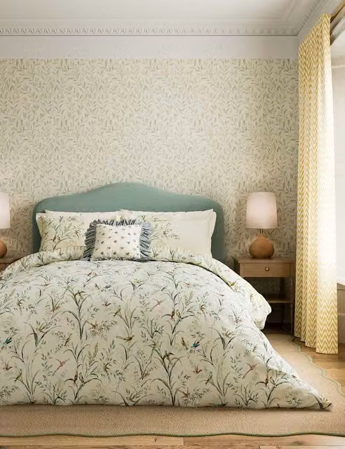 Sanderson Tuileries Multi-Colour Floral Cotton Frilly Bedding Set W/D/H: 90 x 190 cm