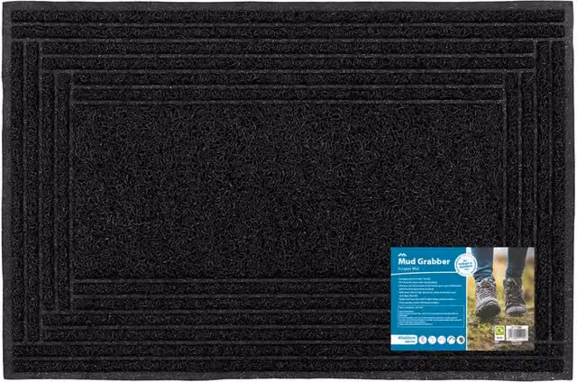 JVL Black Rectangular Mud Grabber Scraper Doormat