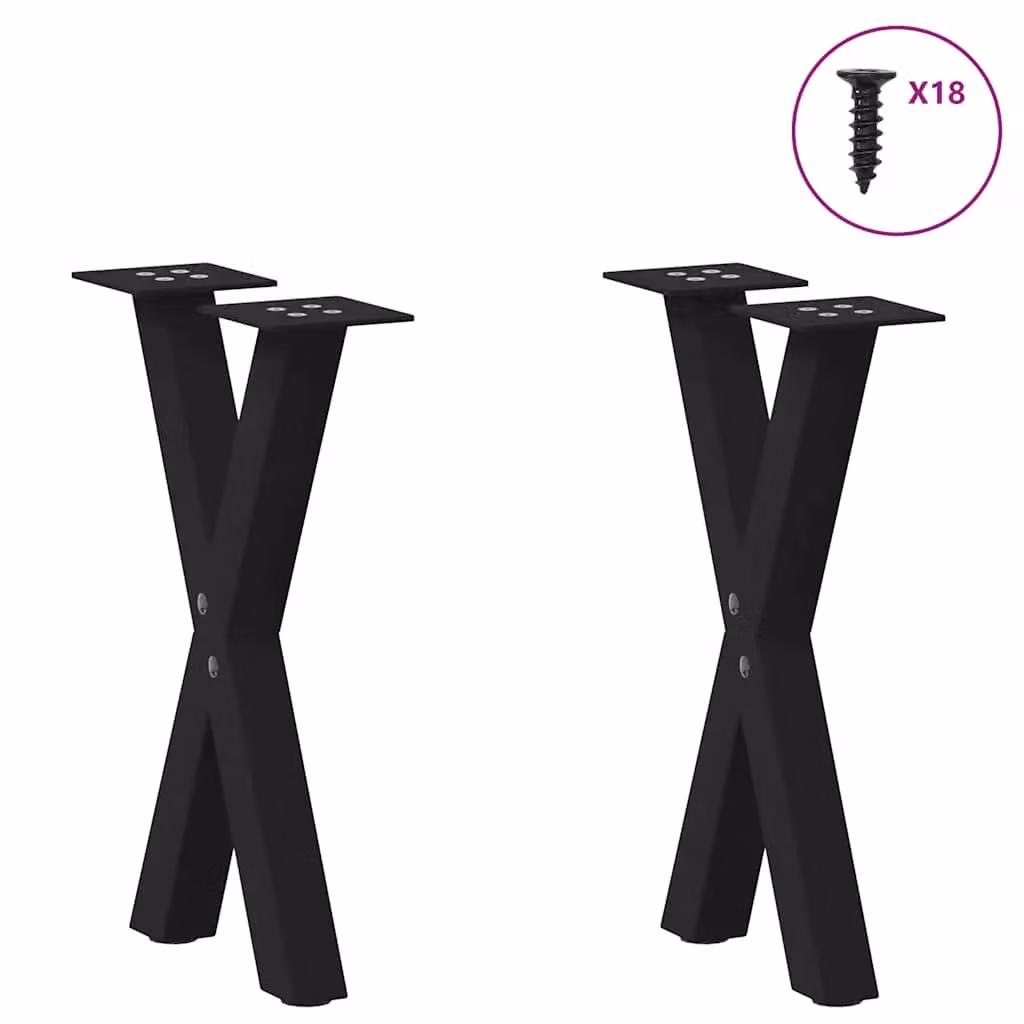 Berkfield Home X-Shaped Steel Coffee Table Legs, 2 Pieces, Black, H: 38-43 cm – 2