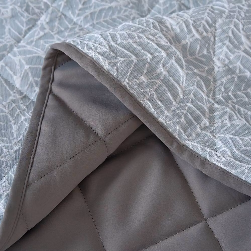 Velosso Ayda Blue Jacquard Floral Quilted Bedspread Set – 3