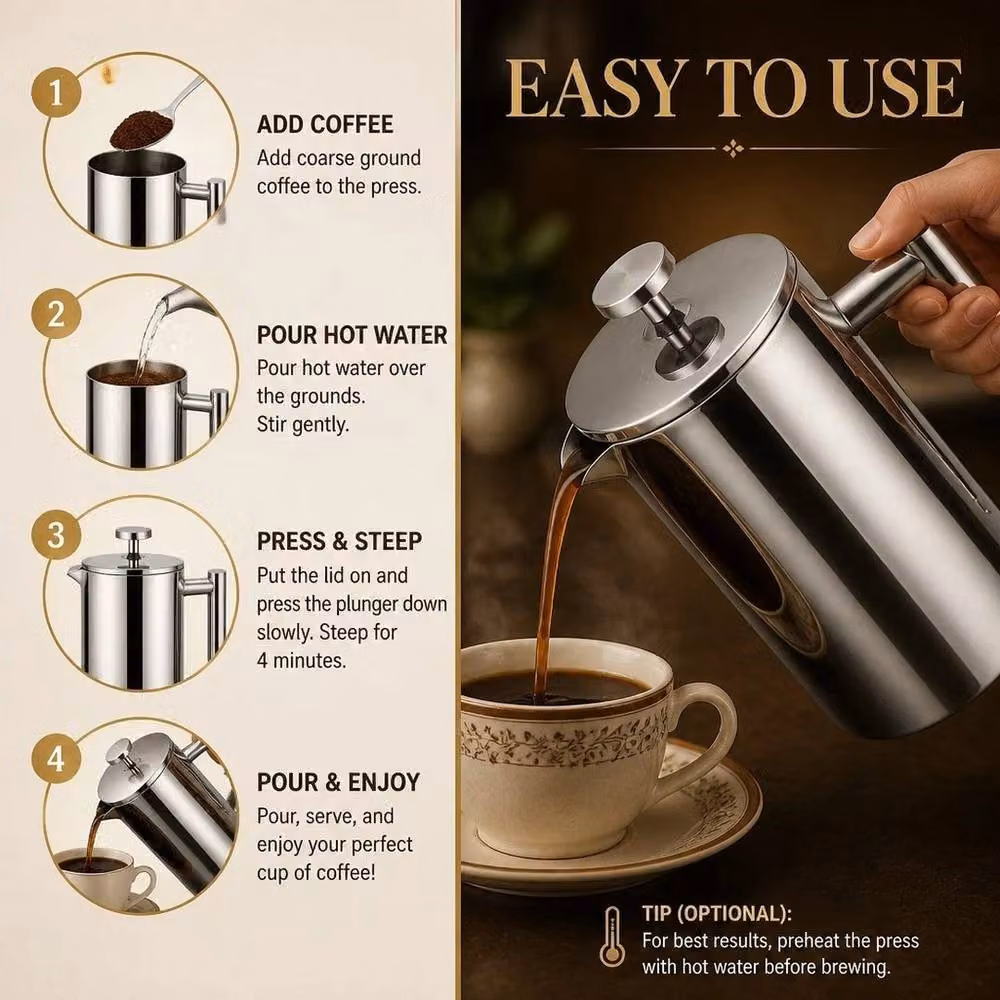 PAWNORA Silver Stainless Steel Coffee and Tea Filter Maker, 800ml – 4