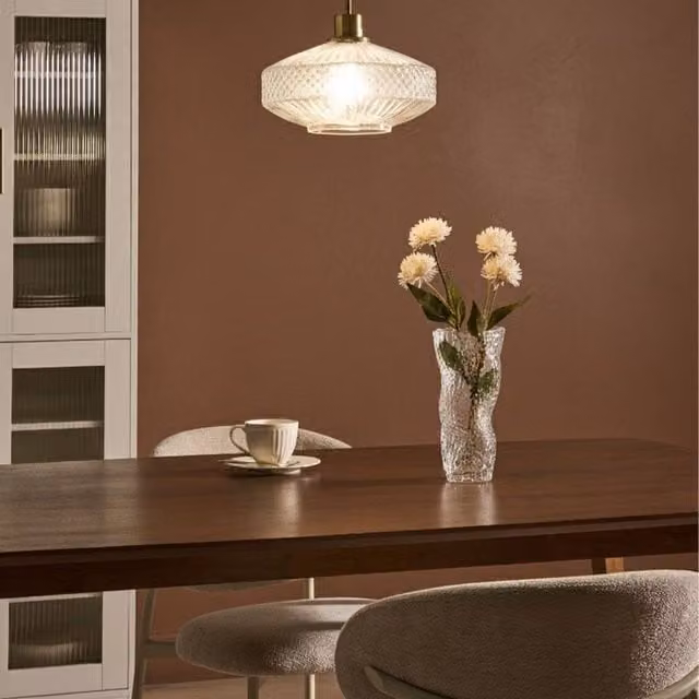 Wyld and Coco Crystal-Patterned Glass Pendant Lamp with Gold Base in Transparent – 1