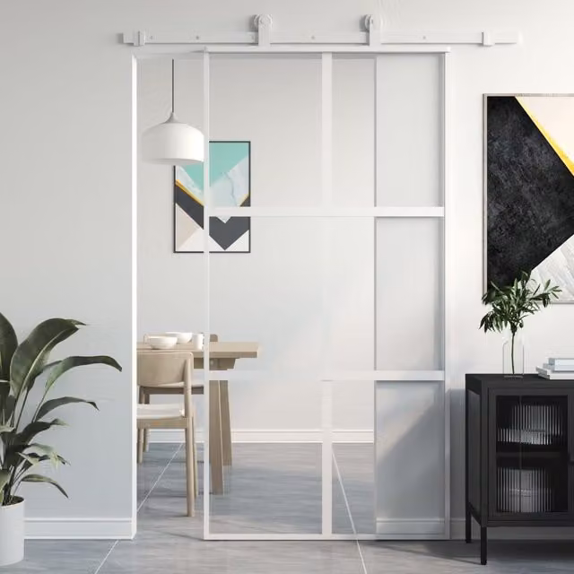 Berkfield Home Modern Sliding Door in White with Black Aluminium and Transparent Tempered Glass, W: 102.5 cm, H: 205 cm – 1