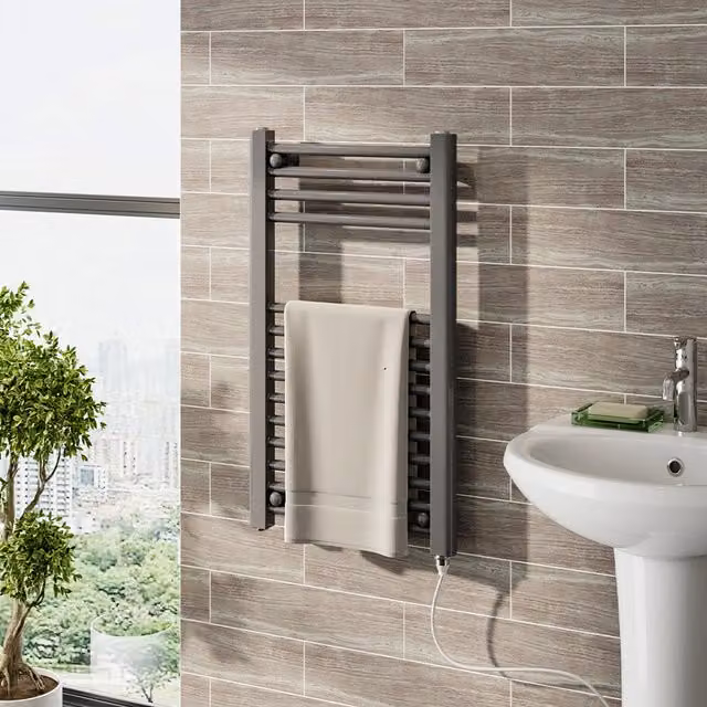 Livingandhome Stainless Steel Electric Towel Radiator Warmer, Grey, Height: 70 cm