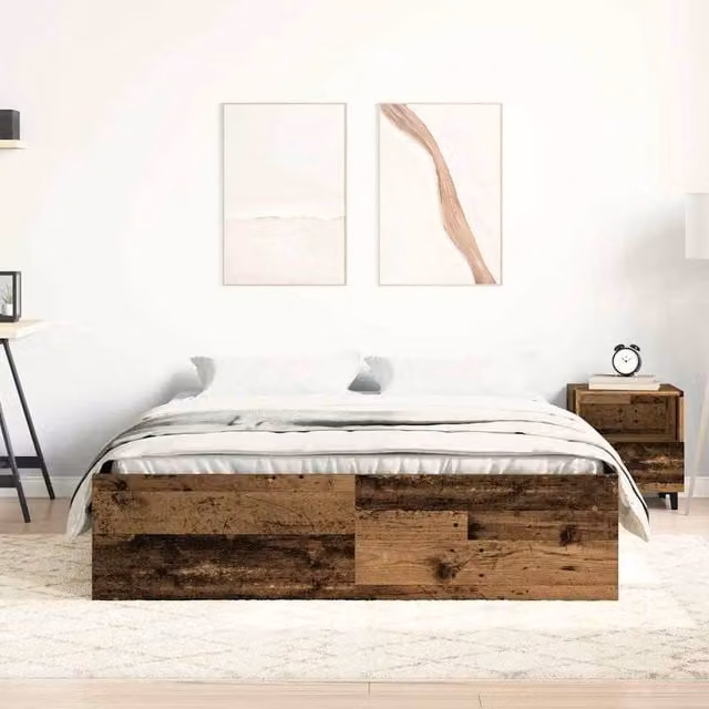Berkfield Home Small Double Bed Frame in Brown Rustic Wood and MDF, W/D/H: 120 x 200 cm