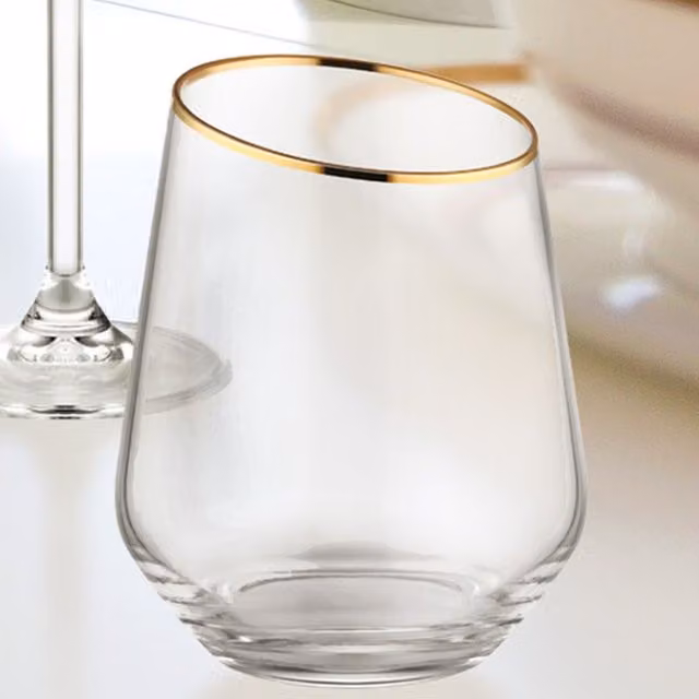 The Mia Gina Series Slanted Glass Tumblers, Set of 6, Gold and Transparent, 445 ml