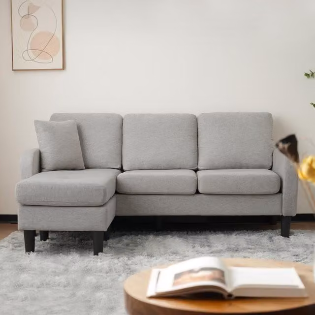Aosom UK 3-Seater L-Shaped Corner Sofa Bed with Reversible Chaise and Soft Padded Seats in Grey, W/D/H: 118 x 166 x 77 cm
