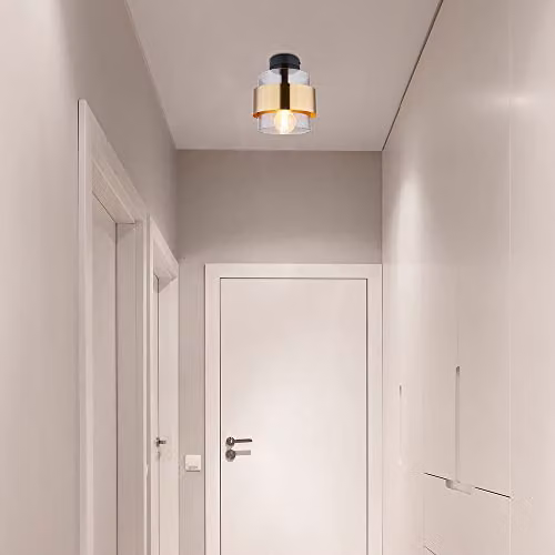 Globo Lighting Milley Small Ceiling Light with Smoke Grey Glass Lampshade and Brass Ring, Diameter: 18 cm – 3