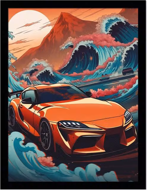 Wave Collection Wave Cars Zupra Framed Paper Poster in Orange