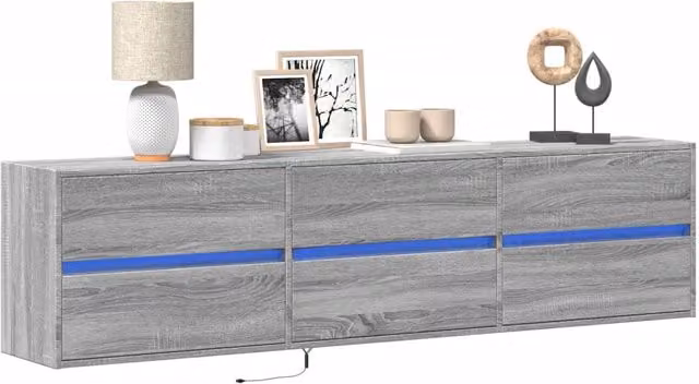 Berkfield Home TV Wall Cabinet with LED in Grey Sonoma, W: 180 cm, D: 45 cm, H: 31 cm