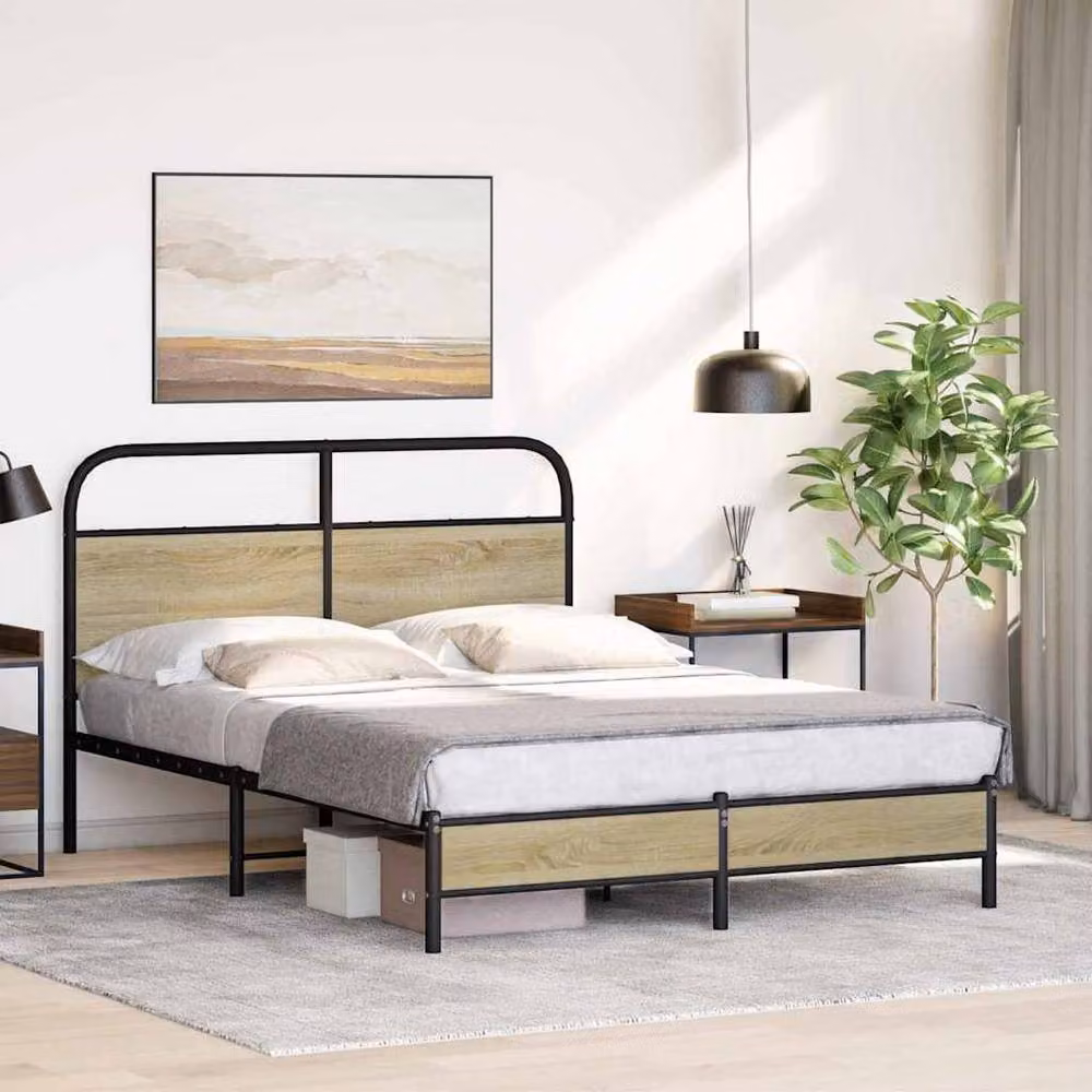 Berkfield Home Small Double Bed Frame in Sonoma Oak and Brown Engineered Wood, W/D/H: 120 x 200 cm – 2