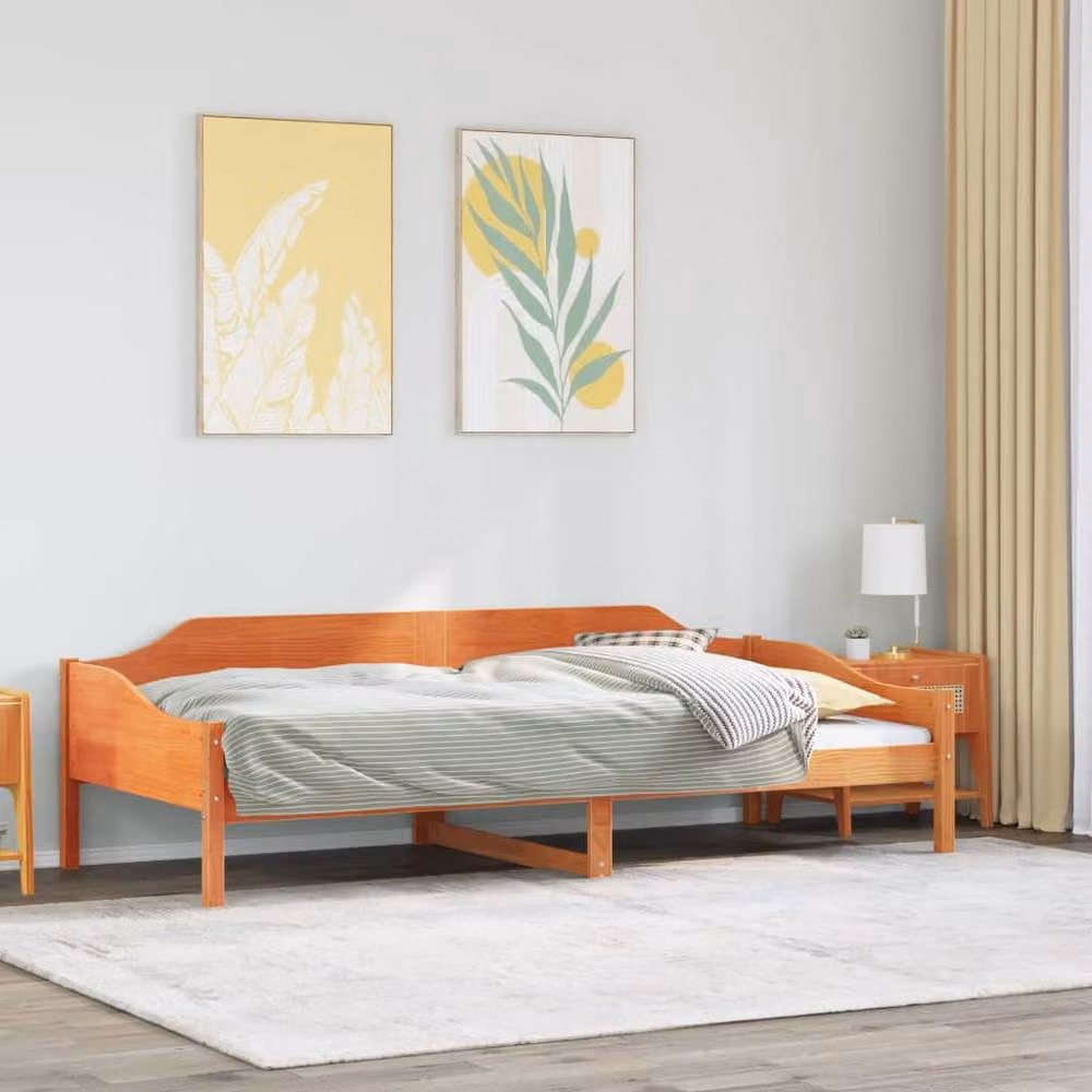 Berkfield Home Modern Solid Wood Pine Bed Frame in Waxed Brown, W/D/H: 80 x 200 cm – 2