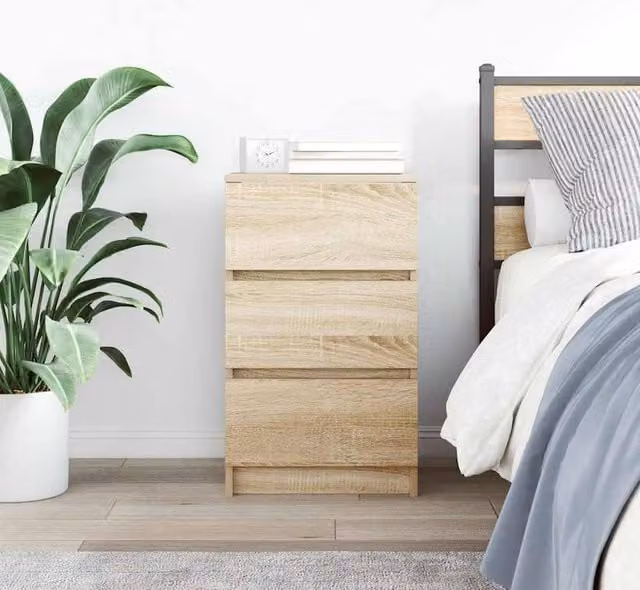 Berkfield Home Durable Bedside Cabinet with 3 Drawers in Sonoma Oak Light Tan, W/D/H: 39 x 35 x 65 cm