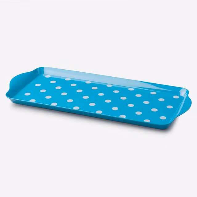 Zeal Melamine Dotty Rectangular Serving Tray with Handles in Turquoise, W: 38 cm – 1