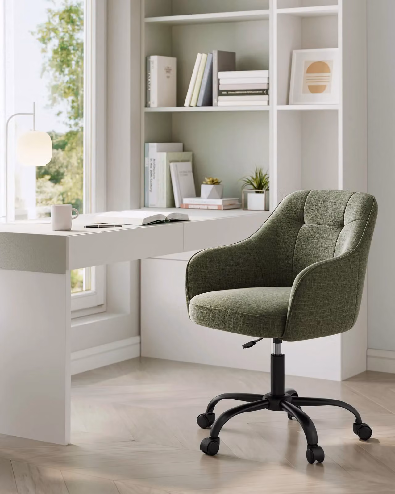 SONGMICS Modern Upholstered Swivel Task Chair with Armrests in Green – 2