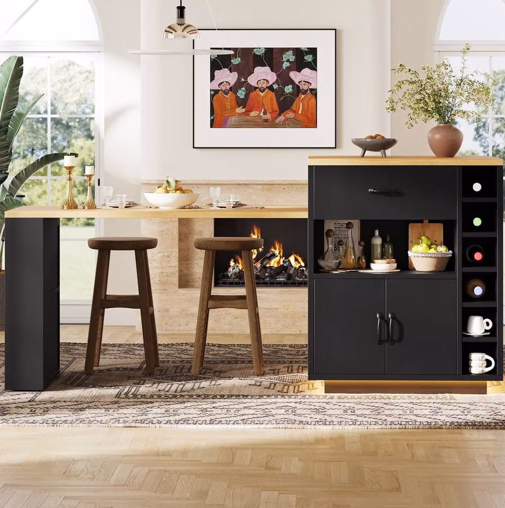STILVORA Extendable Kitchen Island Dining Table with Storage in Black, H 95.5 x W 80 x D 53 cm – 2