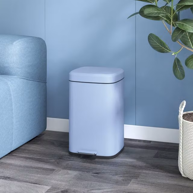 HOMCOM Fingerprint Proof Metal Kitchen Pedal Bin with Soft Close and Removable Inner Bucket, Light Blue, W: 28 cm, D: 12 cm