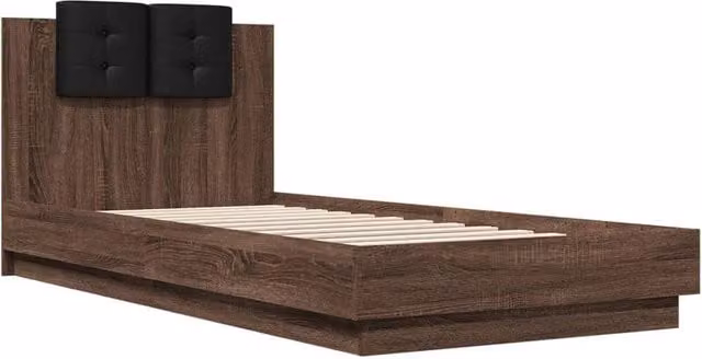 Berkfield Home Durable Bed Frame with LED Under-Bed Lighting in Brown Oak, W/D/H: 90 x 200 cm
