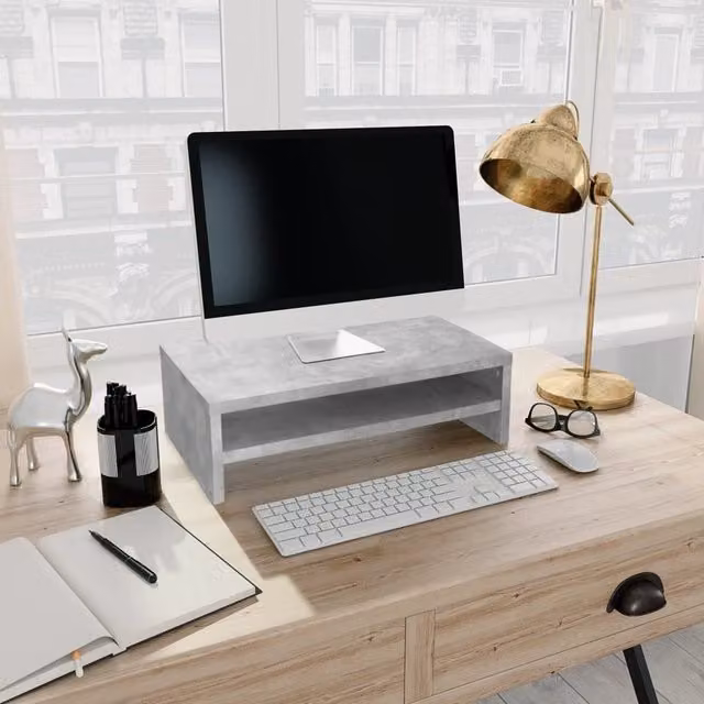 Berkfield Home Monitor Stand in Concrete Grey, W/D/H: 42 x 24 x 13 cm